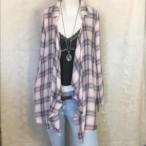 Boho Pink flannel plaid lace top